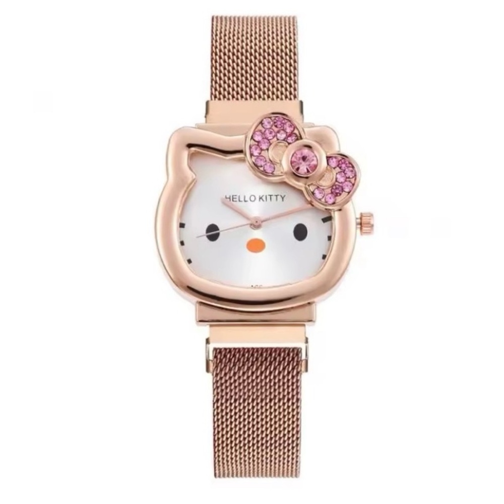 🎀NWT! STUNNING Hello Kitty Rose Gold Watch with Pink Jeweled Bow-Collectible 🎀